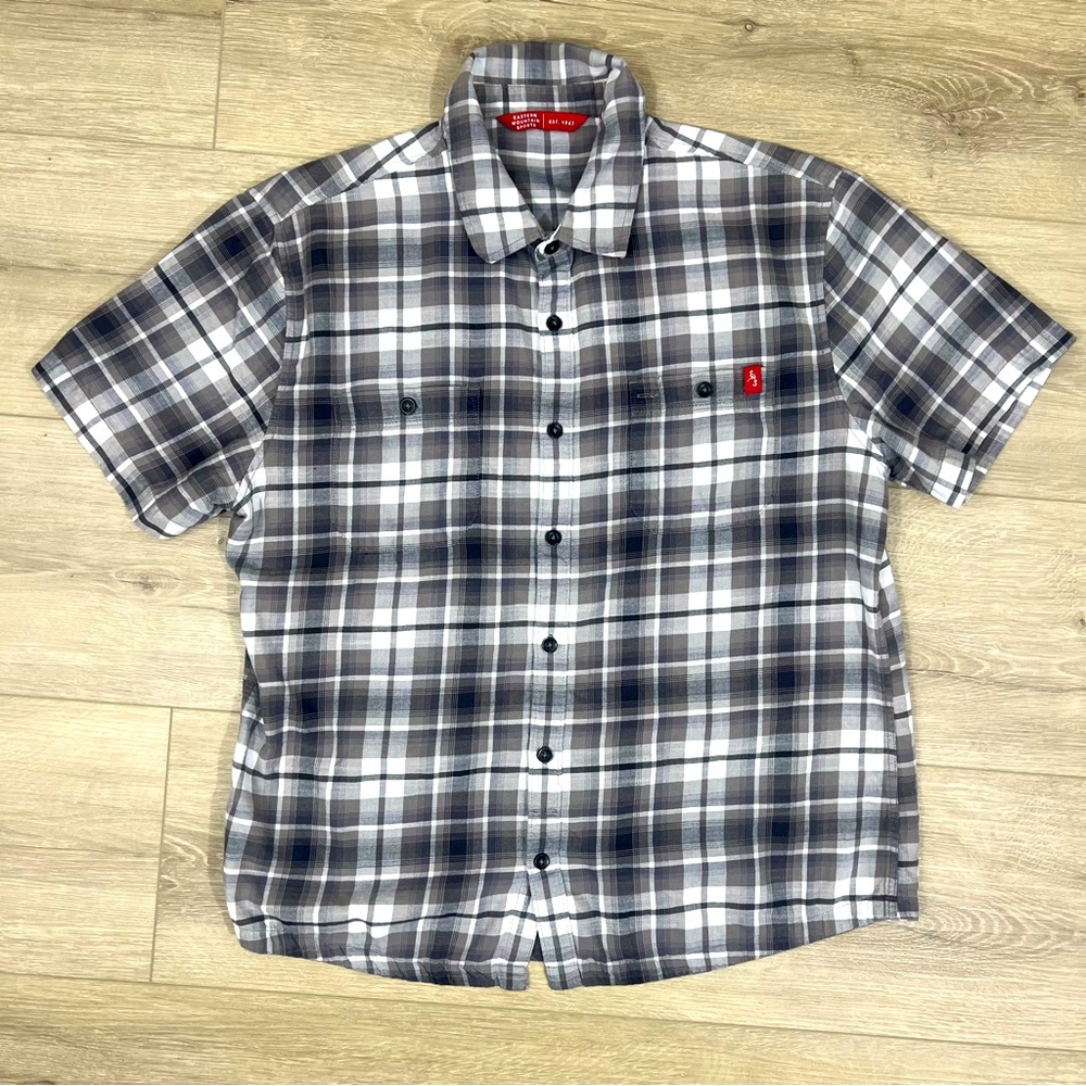Eastern Mountain Sports Gray Plaid Short Sleeve Button Up Size Medium